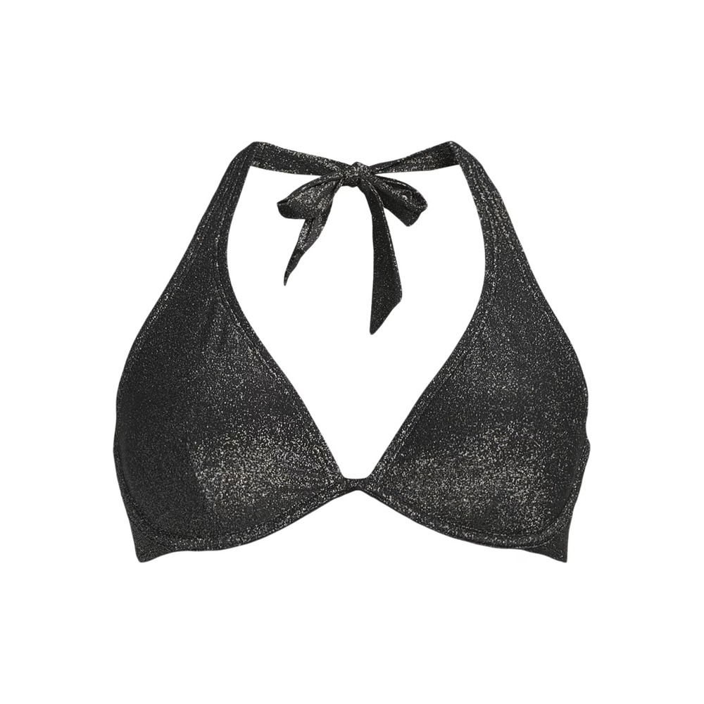 No Boundaries Womens Bikini Top Size M Black Underwire Lurex Halter Glam Beach